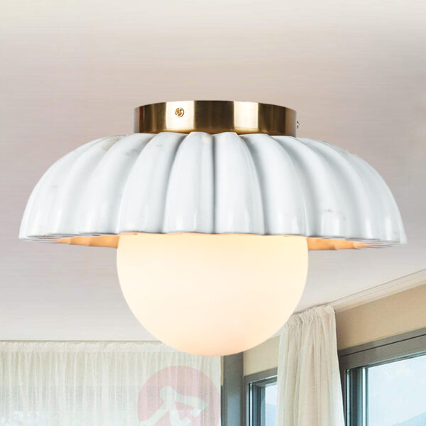 Fluted White Marble Flush Mount