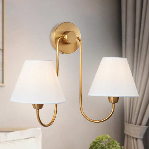 Midcentury Modern White Linen Double Swoop Sconce - Image 3