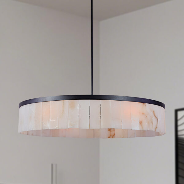 Modern Round Alabaster Tile Chandelier - Image 3