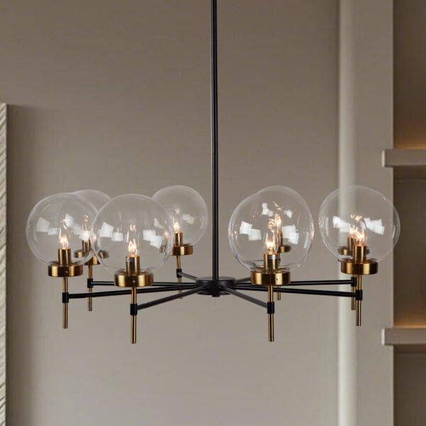 Industrial Black& Glod Glass Globe Round Chandelier 36 Inch Diam