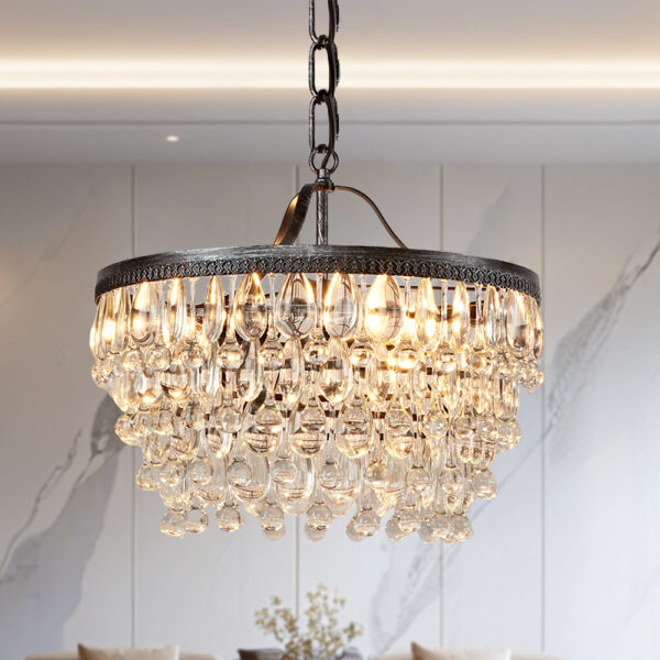 Vintage Round Crystal Chandelier - Image 14