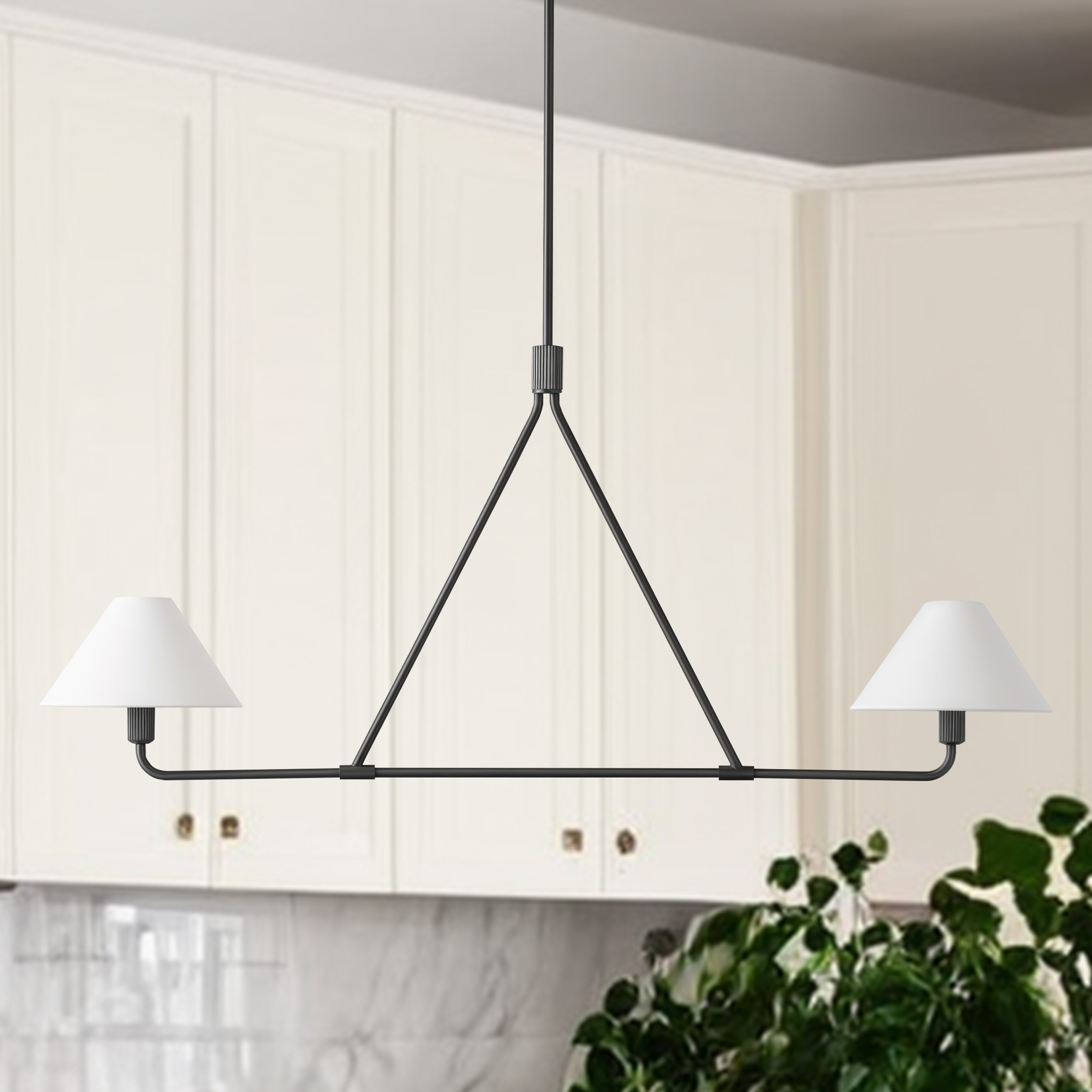 Ivory Linen Conical 2-Light Linear Chandelier - Image 15