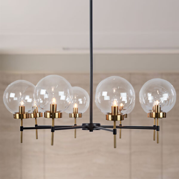 Industrial Black& Glod Glass Globe Round Chandelier 36 Inch Diam