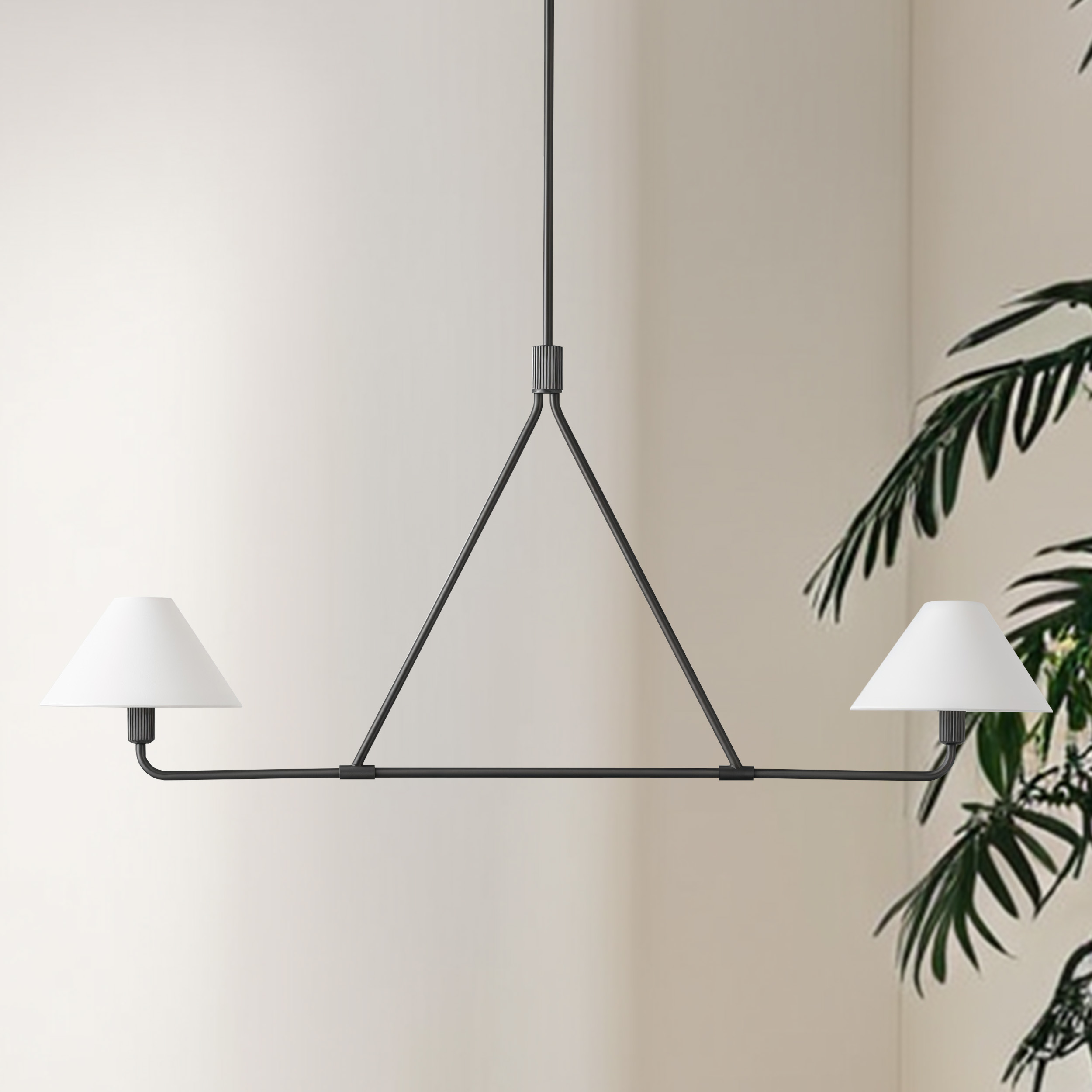 Ivory Linen Conical 2-Light Linear Chandelier - Image 17