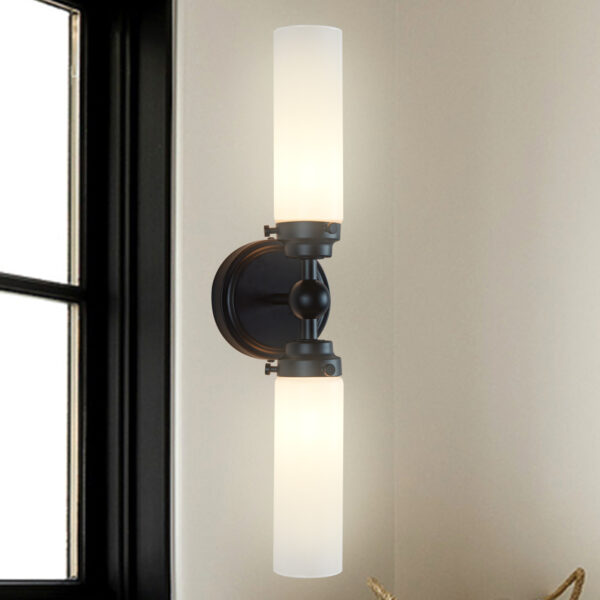 Milk Glass Double Tube Sconce Vanity Light - Image 19