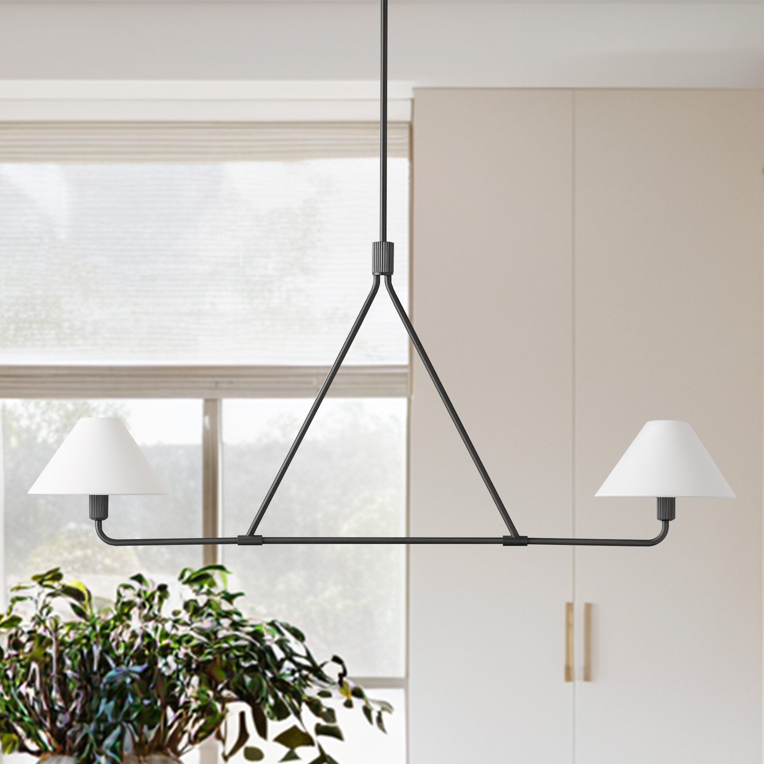 Ivory Linen Conical 2-Light Linear Chandelier