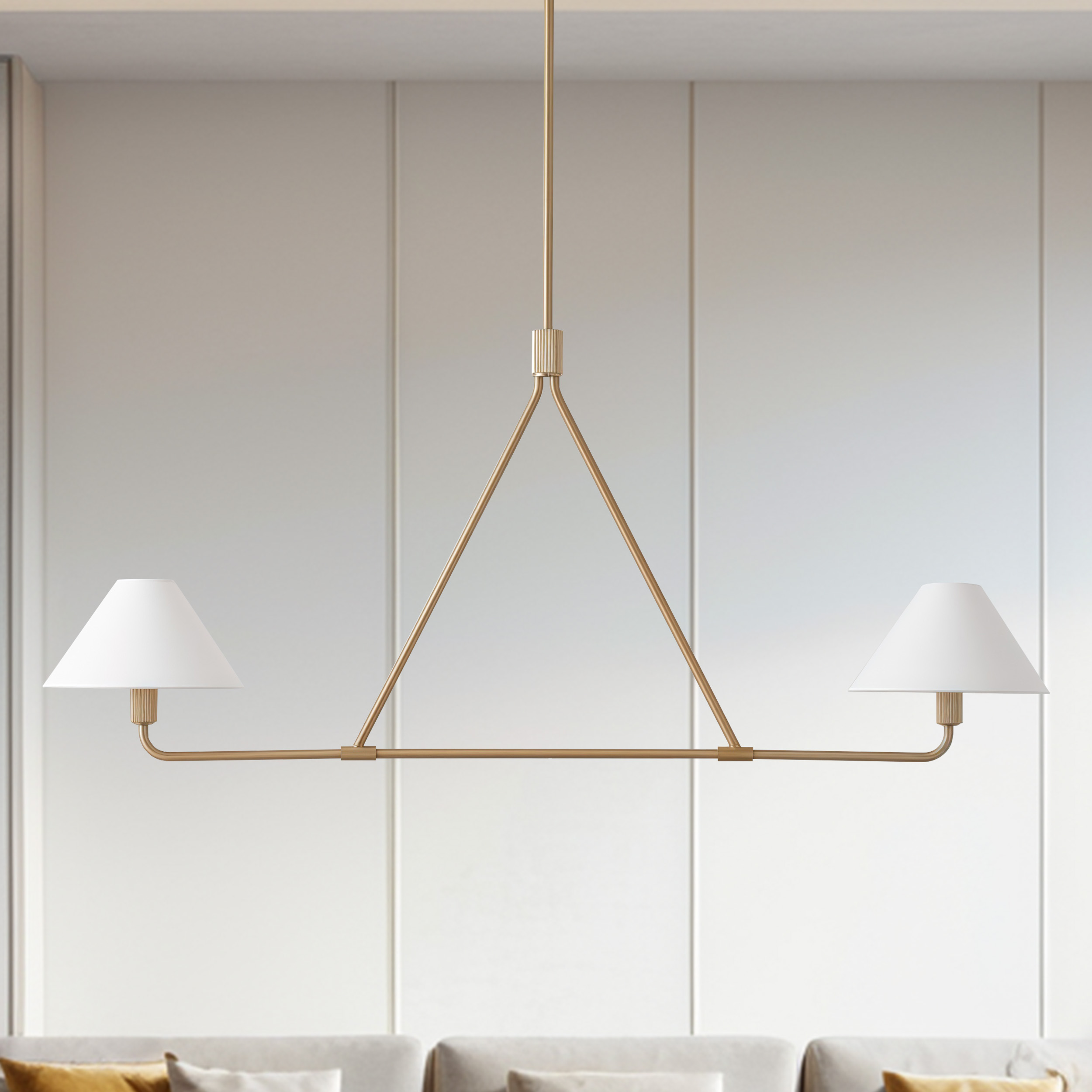 Ivory Linen Conical 2-Light Linear Chandelier - Image 30