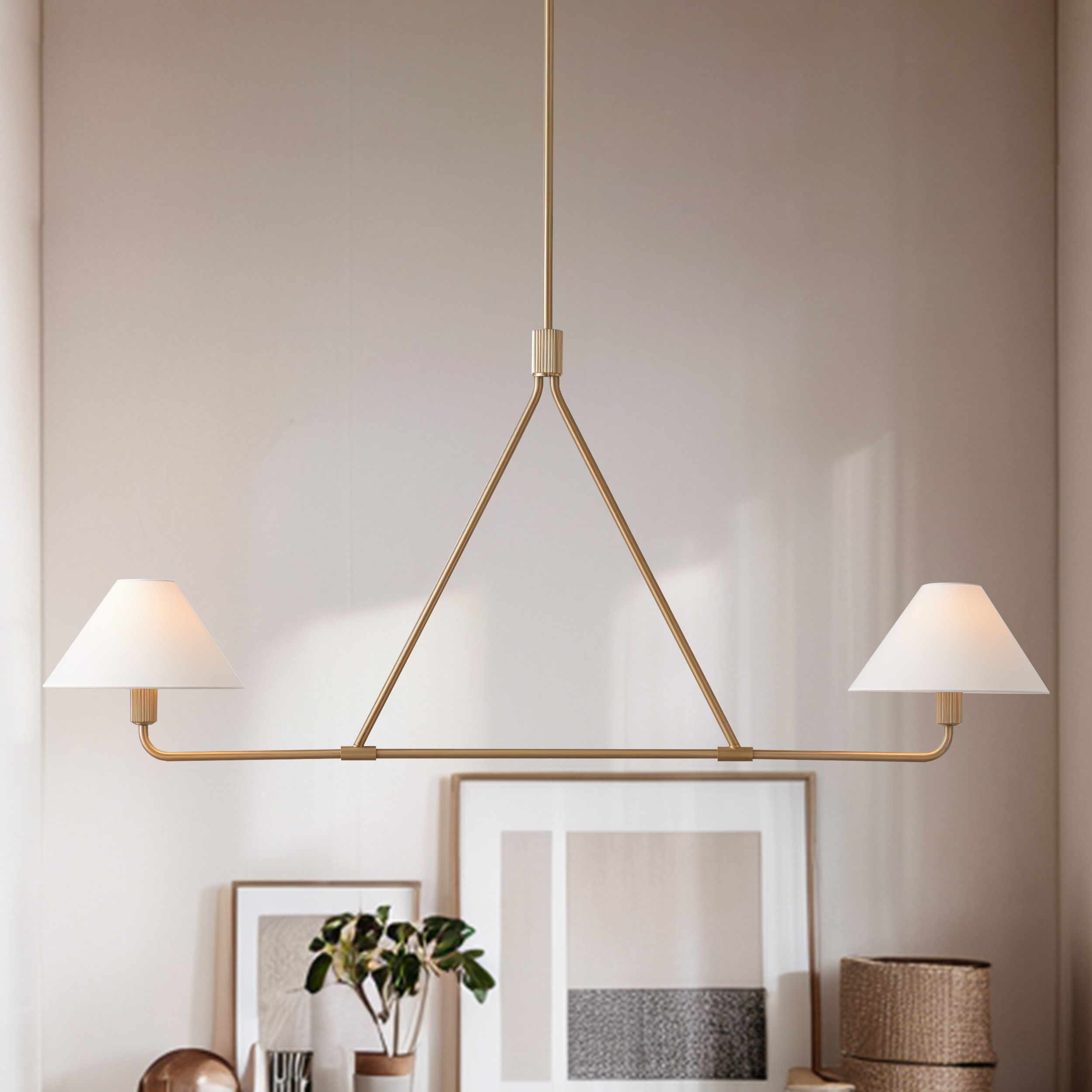 Ivory Linen Conical 2-Light Linear Chandelier - Image 31