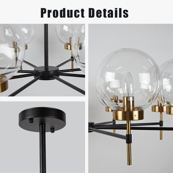 Industrial Black& Glod Glass Globe Round Chandelier 36 Inch Diam - Image 3