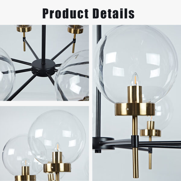 Industrial Black& Glod Glass Globe Round Chandelier 36 Inch Diam - Image 3