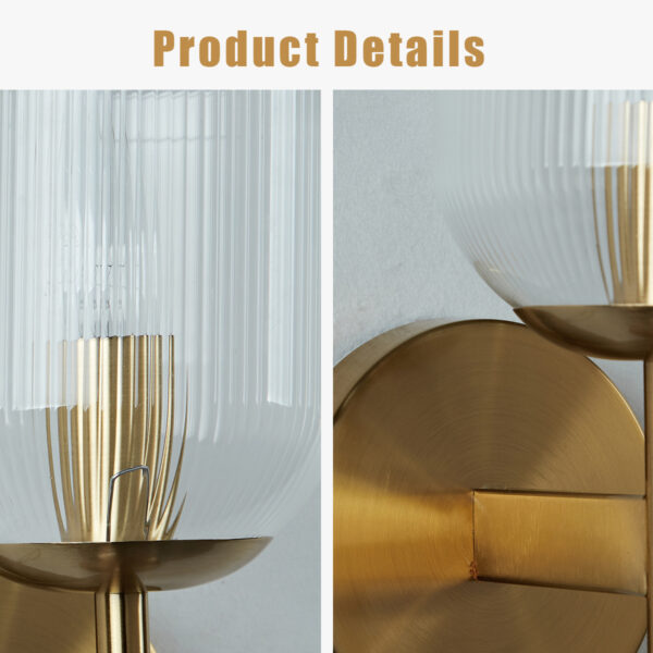 Antique Bronze Double Sconce with Ribbed Glass Shades - Image 4