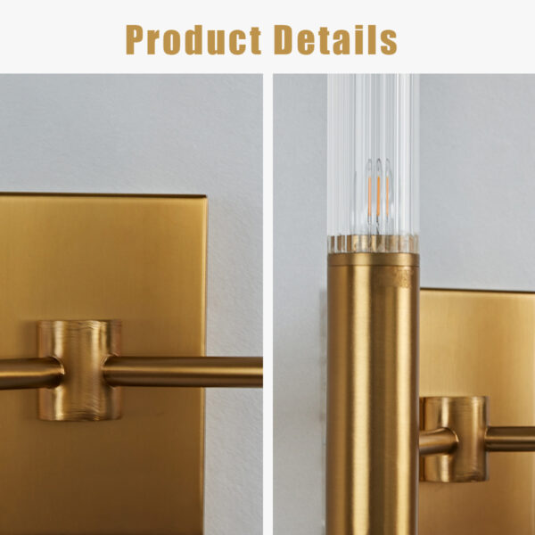 Brushed Brass Double Fluted Glass Tube Wall Sconce - Image 4