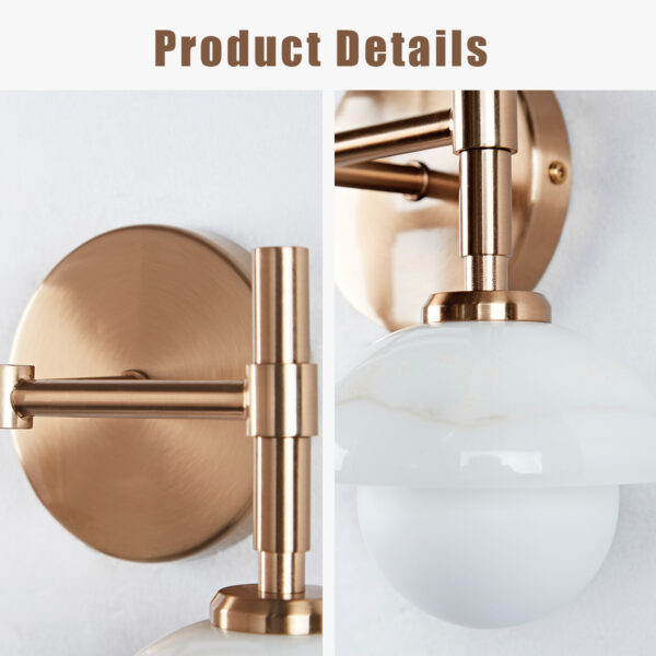 Brass Wall Sconce with Opal Glass Shade and Hand-Carved Alabaster - Image 4