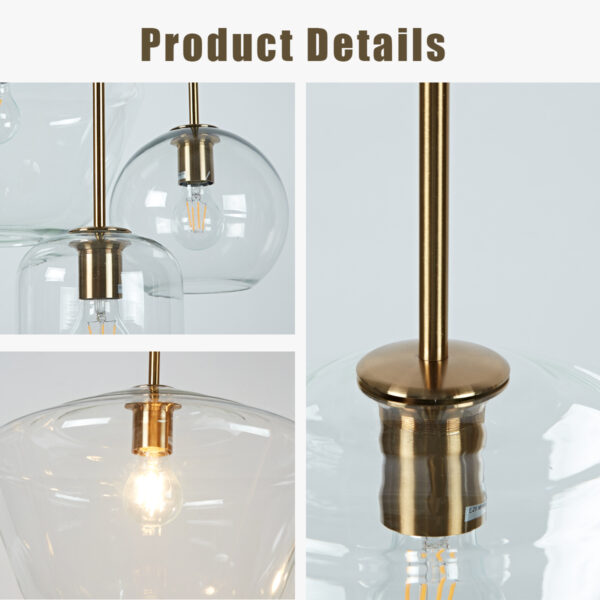 Adjustable 3 Light Glass Shade Pendant Light - Image 4