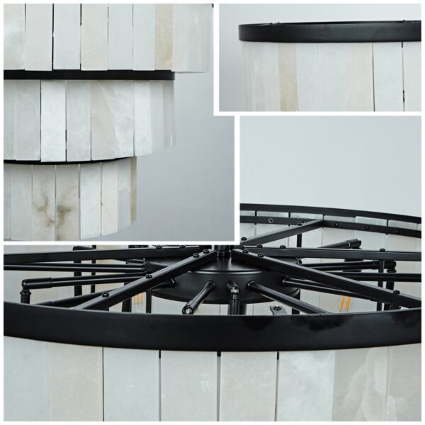 Rustic Alabaster Three-Tier Chandelier with Metal Detailing - Image 31