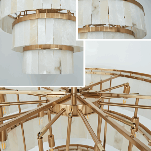 Rustic Alabaster Three-Tier Chandelier with Metal Detailing - Image 5