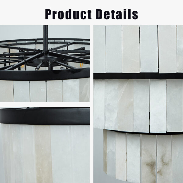 Rustic Alabaster Three-Tier Chandelier with Metal Detailing - Image 23