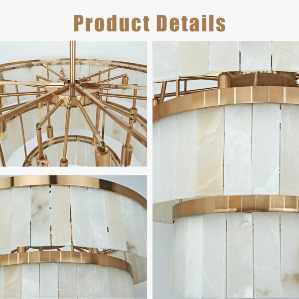 Rustic Alabaster Three-Tier Chandelier with Metal Detailing - Image 4
