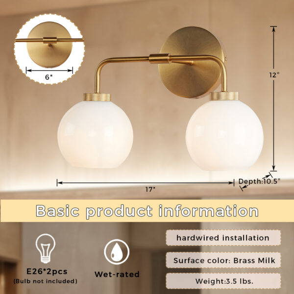 Globe Shade Matte Finish with Brass Accents Double Light Sconce - Image 28