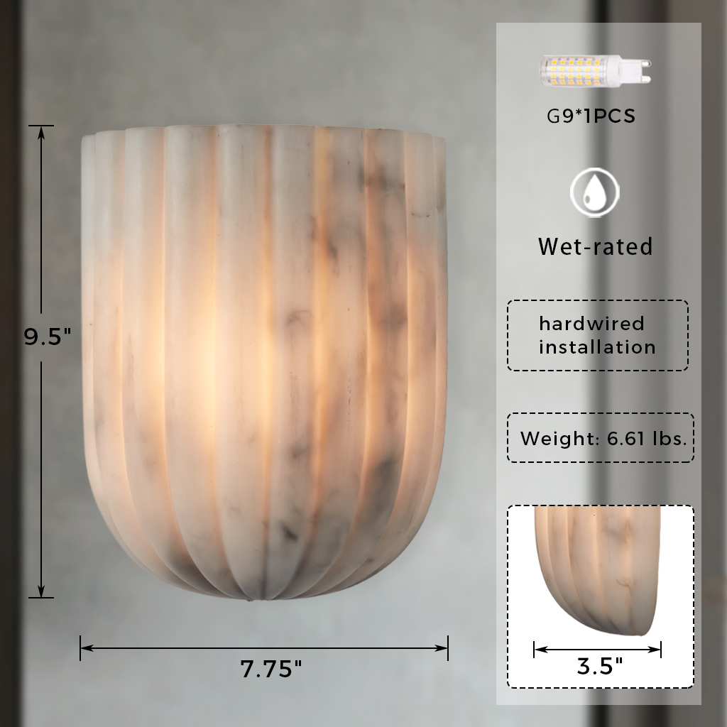 Fluted Faux White Marble Wall Sconce - Image 10
