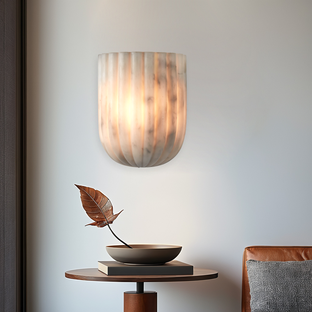 Fluted Faux White Marble Wall Sconce - Image 9