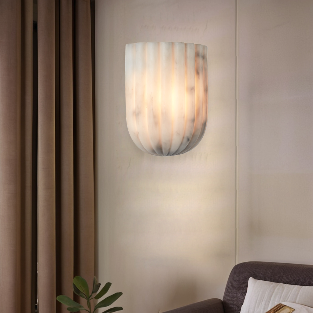 Fluted Faux White Marble Wall Sconce - Image 3