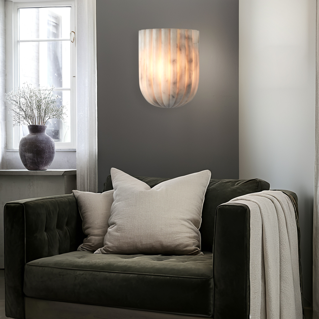 Fluted Faux White Marble Wall Sconce - Image 4