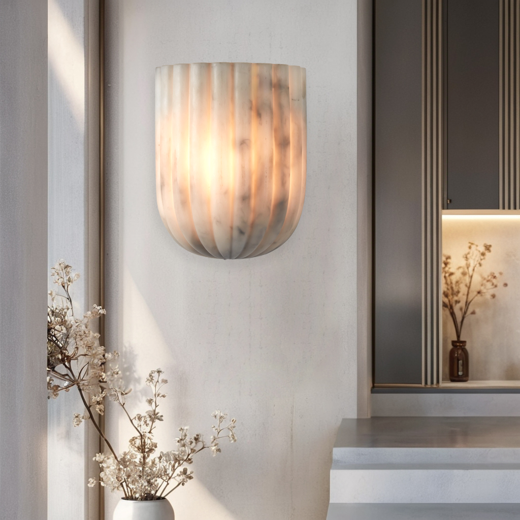 Fluted Faux White Marble Wall Sconce - Image 5