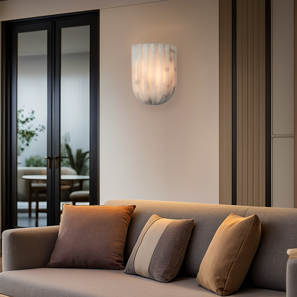 Fluted Faux White Marble Wall Sconce - Image 6