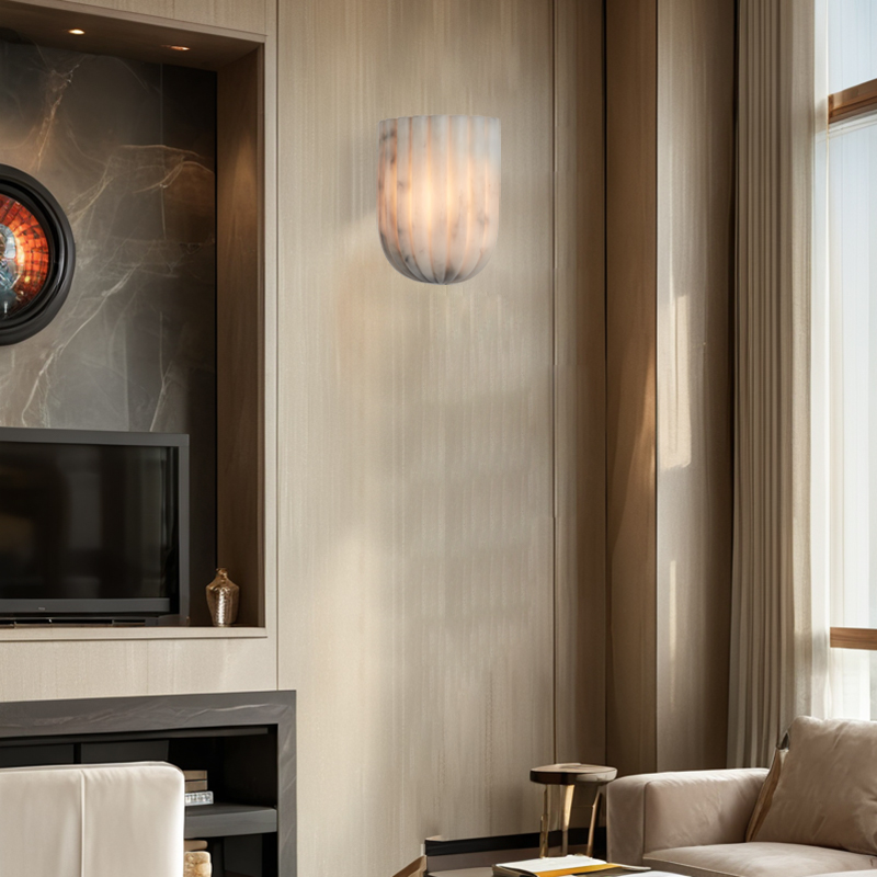 Fluted Faux White Marble Wall Sconce - Image 8