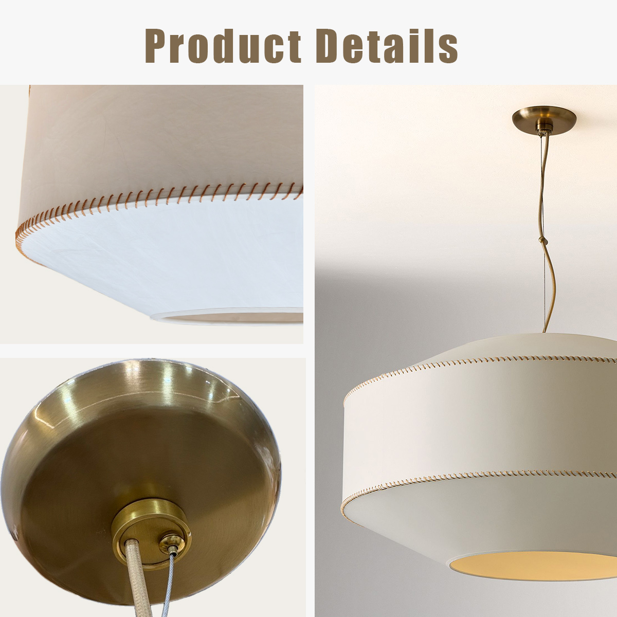 White Pendant Light with Parchment Paper Shade, 30 Inch Large Ceiling Light, Modern Ceiling Light Fixture for Living Room, Kitchen, Dinning Room - Image 14