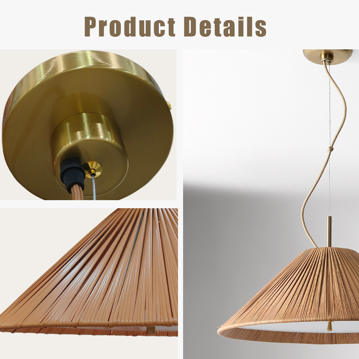 Conical Weaved Pendant Light, Country Ceiling Light, 22 Inch Ceiling Light Fixture for Kitchen, Dining Room - Image 14