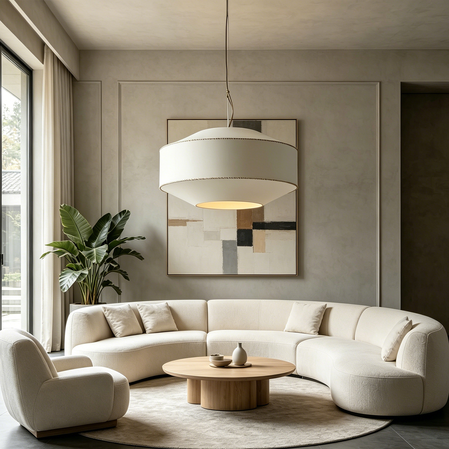 White Pendant Light with Parchment Paper Shade, 30 Inch Large Ceiling Light, Modern Ceiling Light Fixture for Living Room, Kitchen, Dinning Room - Image 3