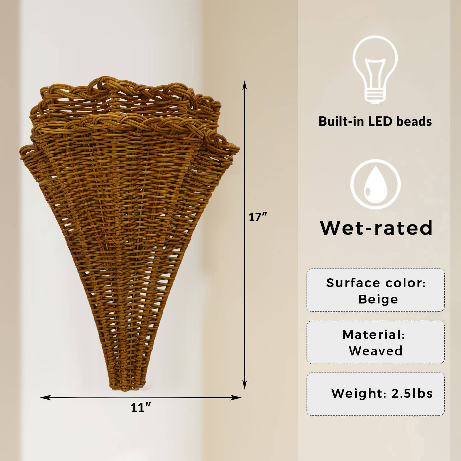 Leaf Fabric Weaved Wall Sconce, Vintage Wall Light Fixture, Country Wall Lamp for Bedroom, Hallway, Living Room - Image 15