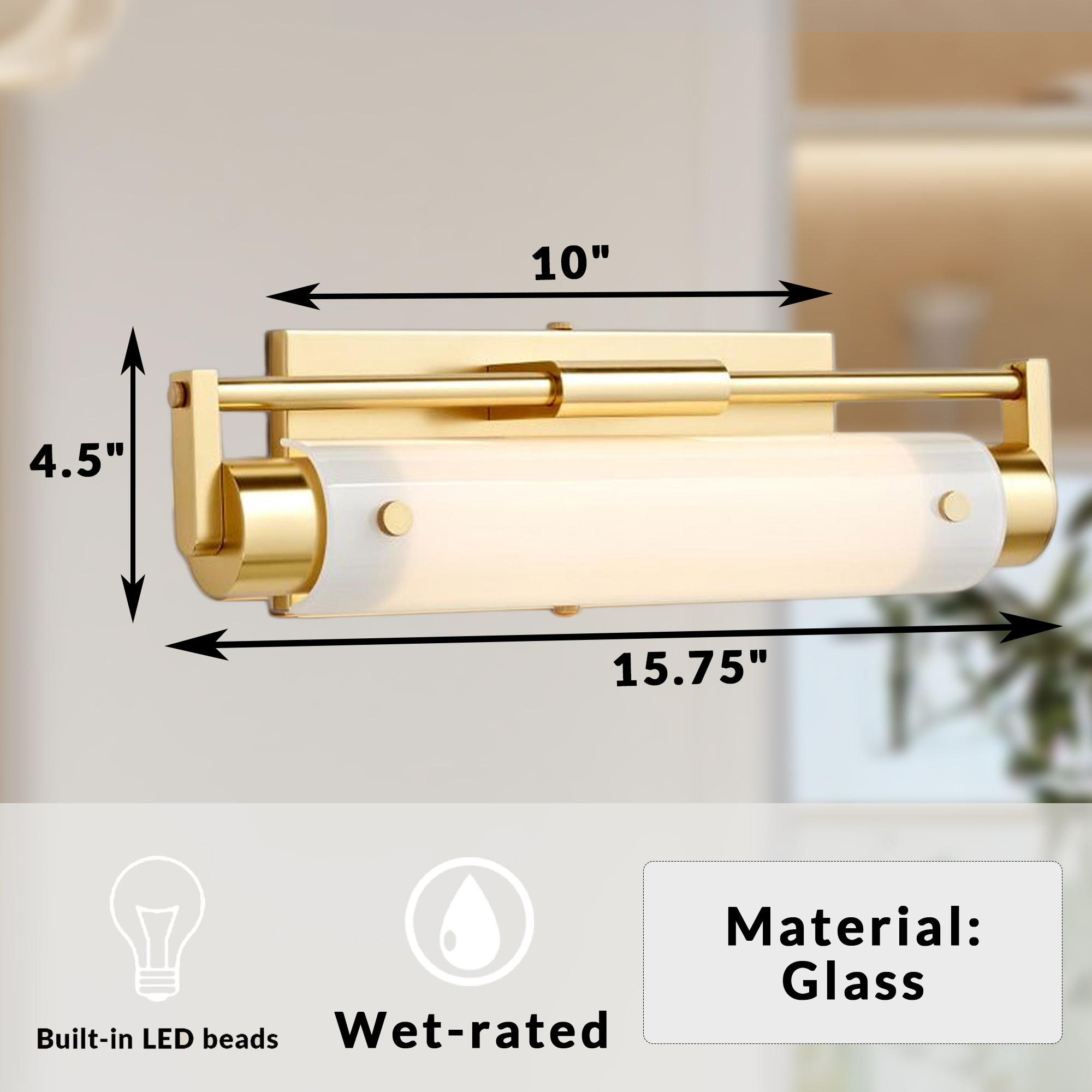Integrated LED Wall Sconce with Milk Glass Globe, Modern Wall Mounted Light with Brass Base, Wall Lamp for Bathroom, Bedroom, Hallway, Kitchen - Image 9