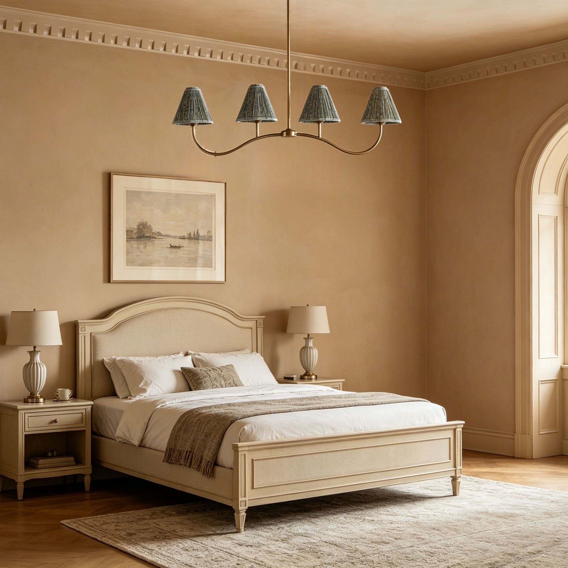 Modern Linear Linen Chandelier, 4-Light Floral Textured Fransen Pendant Light, Light Fixture for Living Room, Bedroom, Dining Room - Image 8