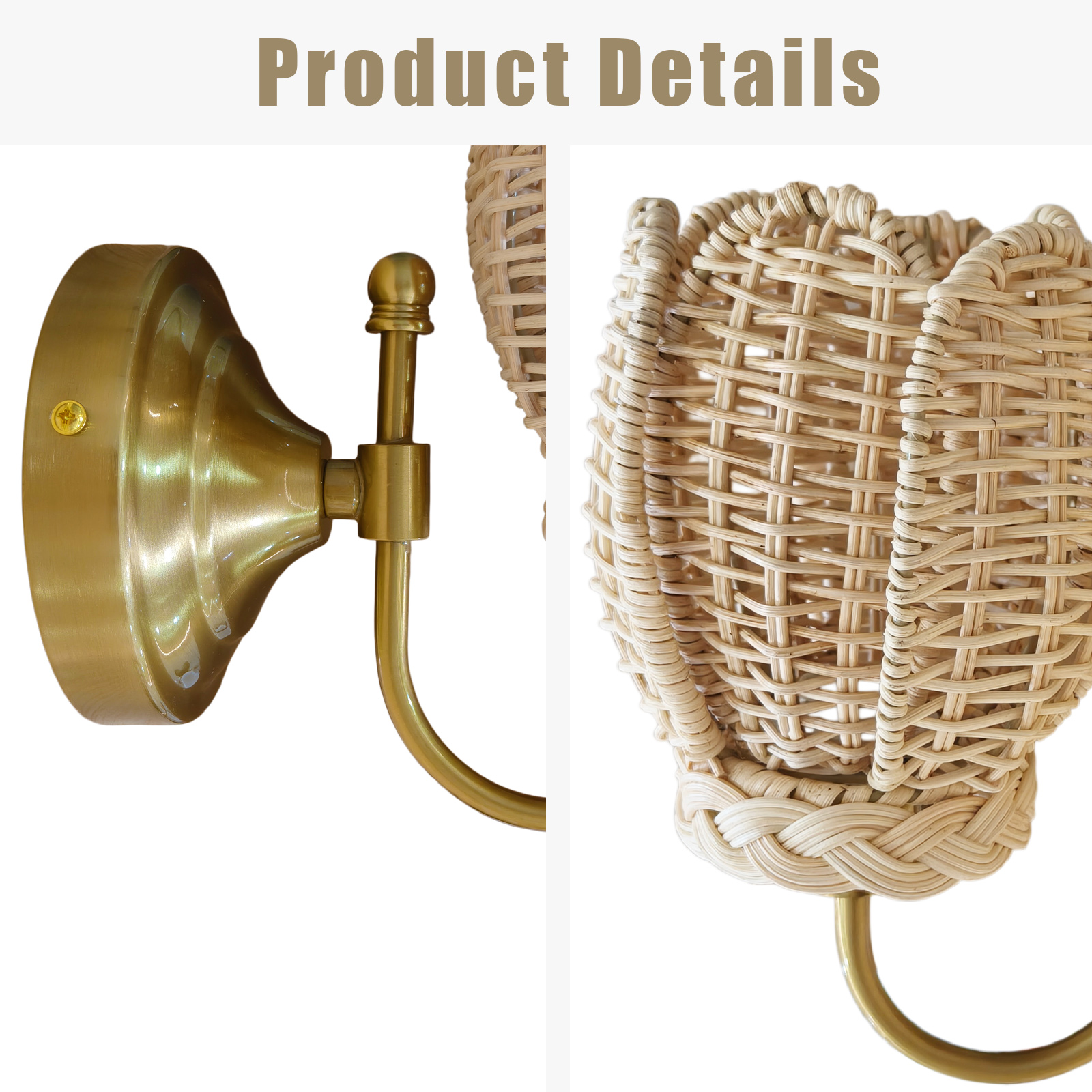 Tulip Rattan Sconce,Flower Weaved Sconce, Country Wall Lamp for Living Room, Bedroom, Entryway - Image 16