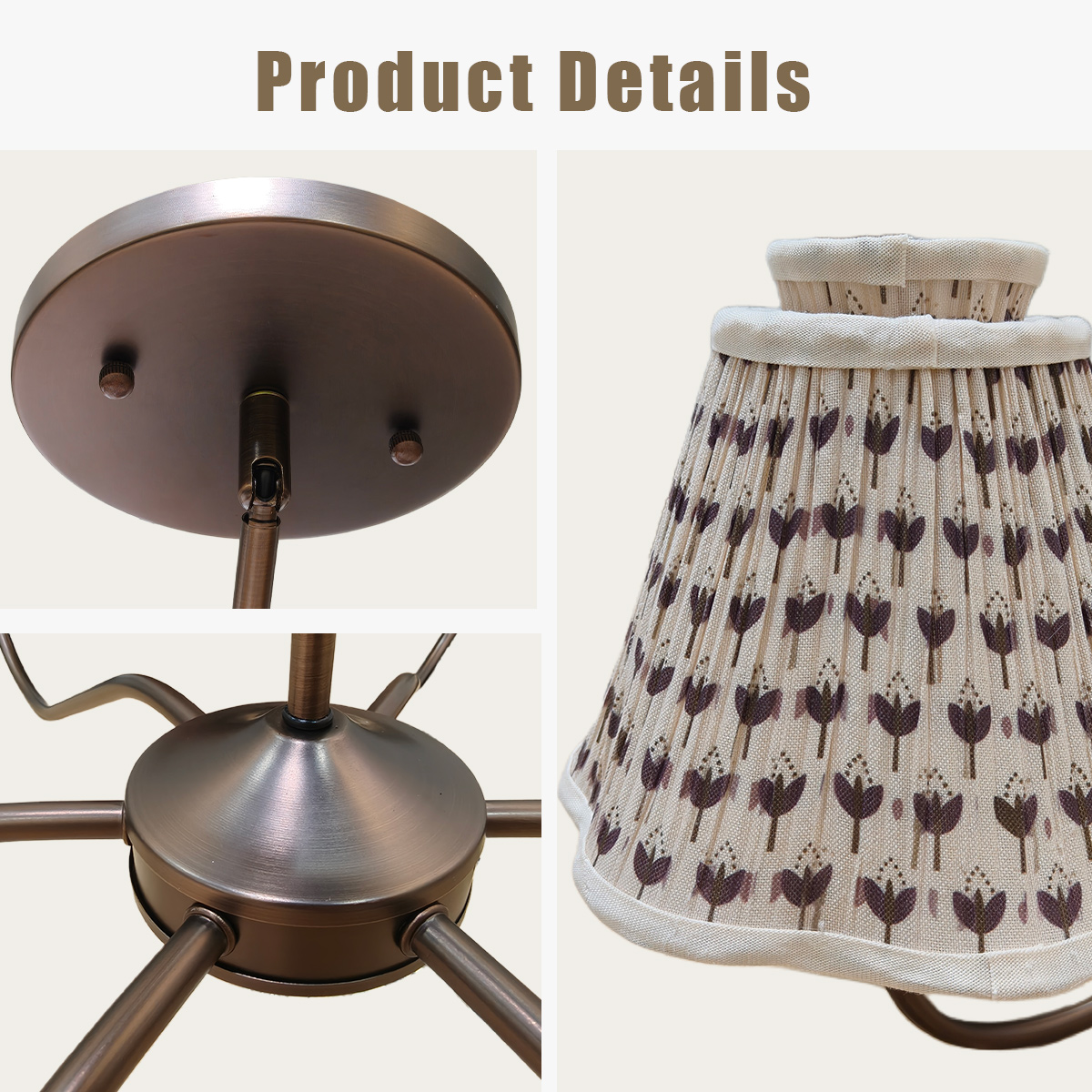 Country Linen Chandelier, 6-Light Floral Textured Pendant Chandelier for Bedroom, Kitchen - Image 9