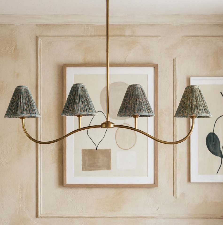 Modern Linear Linen Chandelier, 4-Light Floral Textured Fransen Pendant Light, Light Fixture for Living Room, Bedroom, Dining Room - Image 15