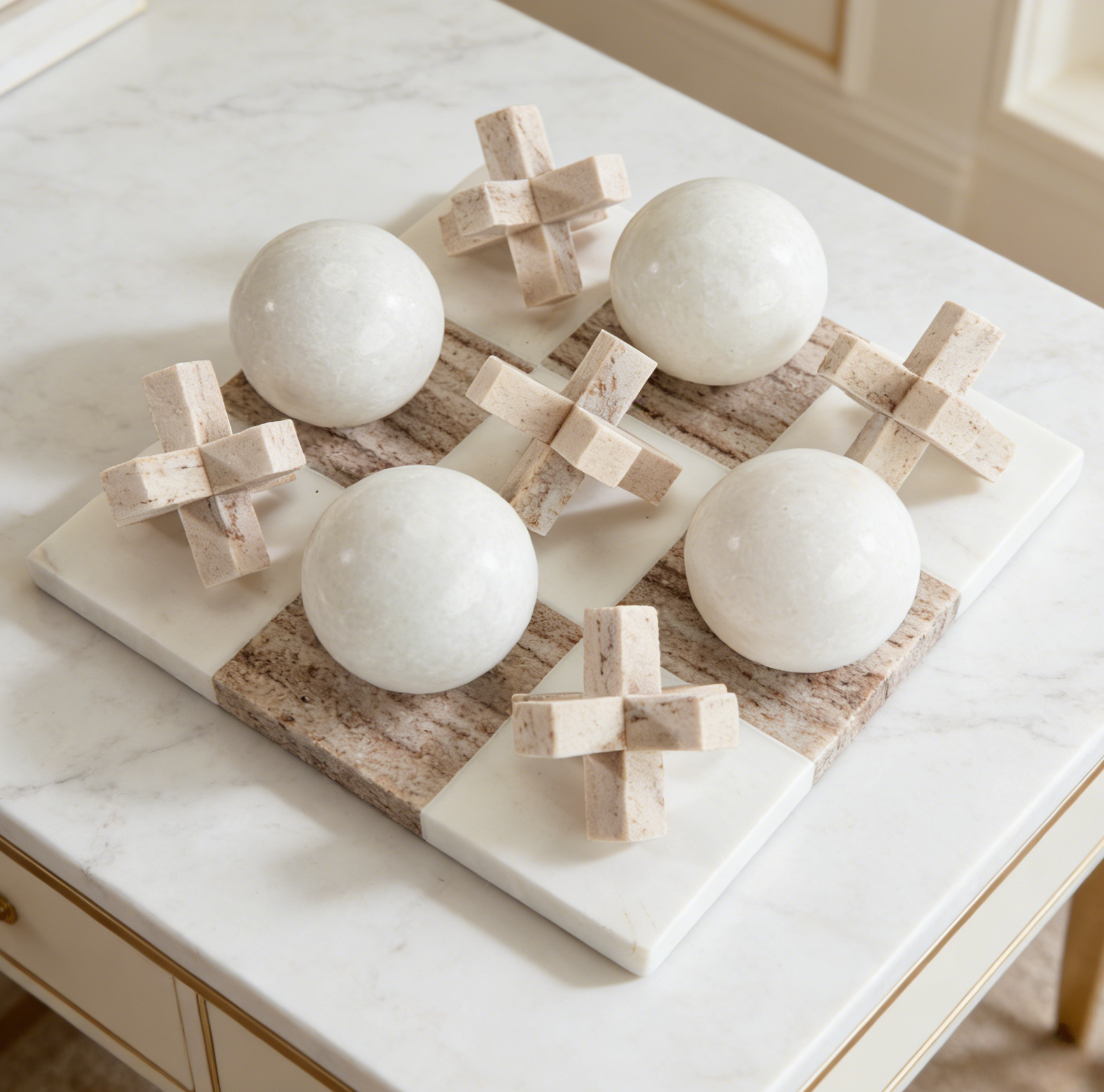 Premium Natural Marble 3D Tic Tac Toe Game Set, Hand Polished Solid Stone Tabletop Board Game, Luxury Coffee Table Decor & Classic Strategy Game Gift for Adults & Family Game Night - Image 4