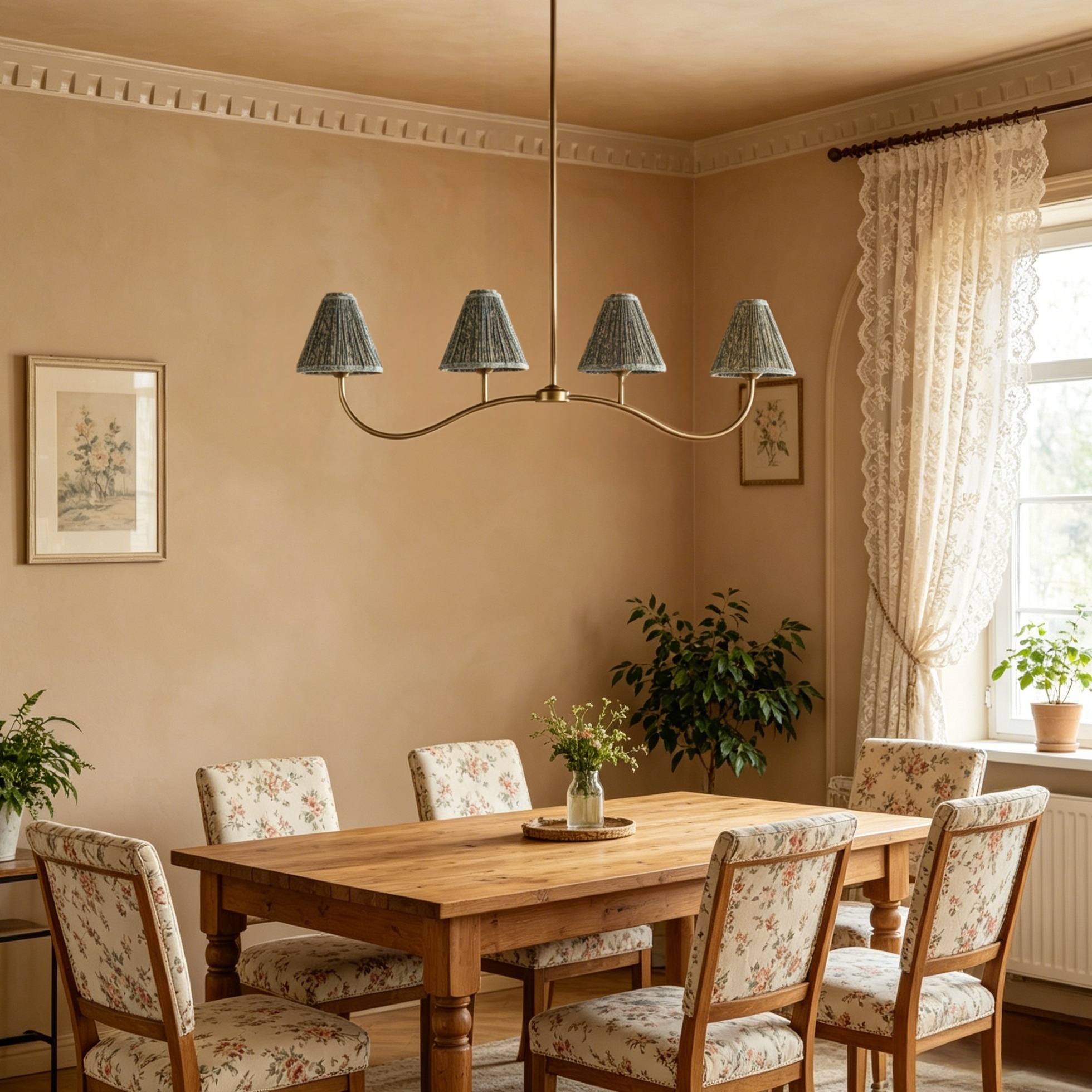 Modern Linear Linen Chandelier, 4-Light Floral Textured Fransen Pendant Light, Light Fixture for Living Room, Bedroom, Dining Room - Image 10