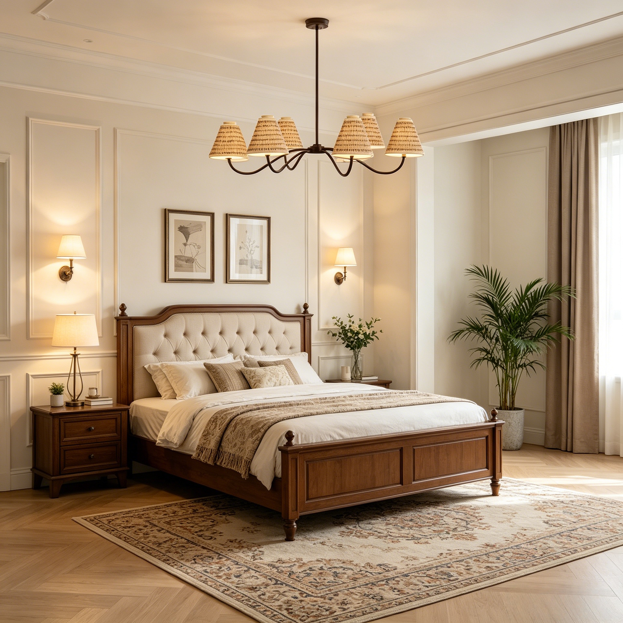 Country Linen Chandelier, 6-Light Floral Textured Pendant Chandelier for Bedroom, Kitchen - Image 6
