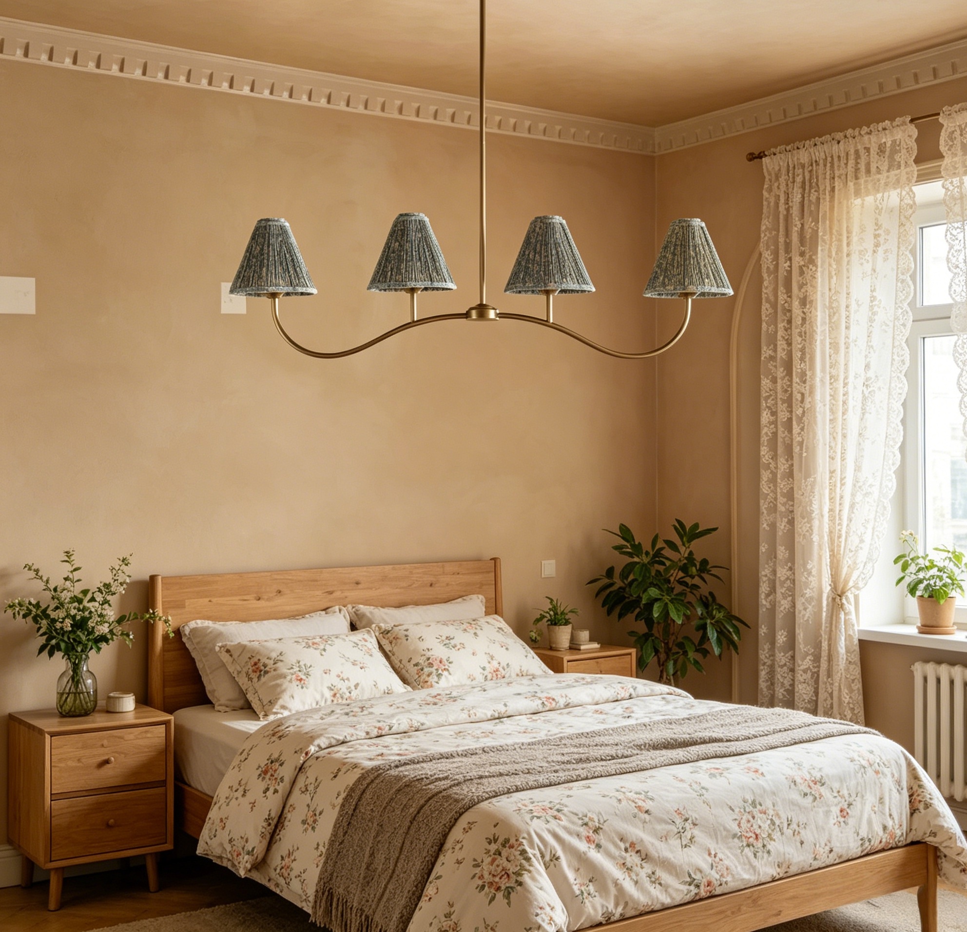 Modern Linear Linen Chandelier, 4-Light Floral Textured Fransen Pendant Light, Light Fixture for Living Room, Bedroom, Dining Room - Image 12