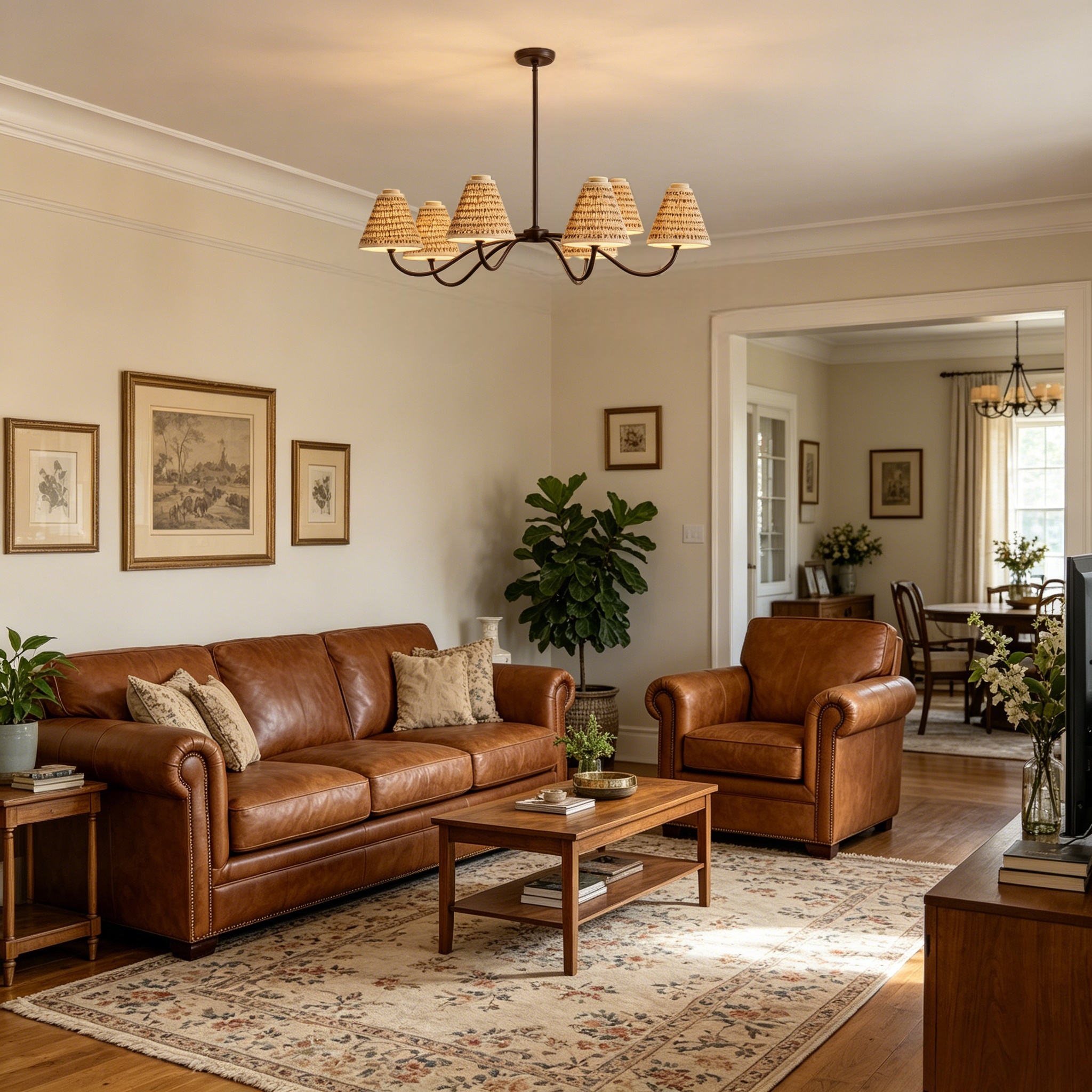 Country Linen Chandelier, 6-Light Floral Textured Pendant Chandelier for Bedroom, Kitchen - Image 3