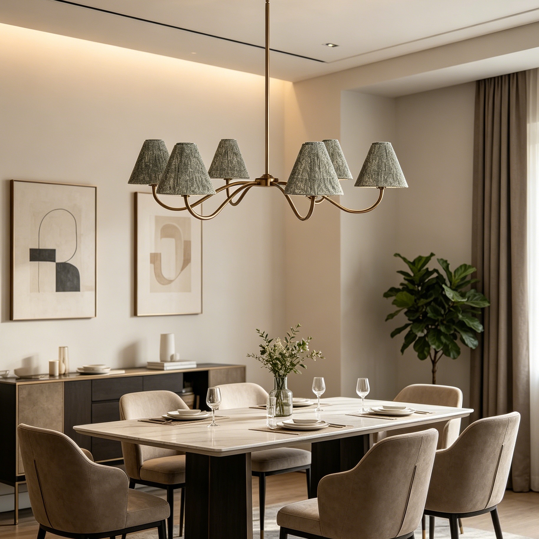 Country Linen Chandelier, 6-Light Floral Textured Pendant Chandelier for Bedroom, Kitchen - Image 12