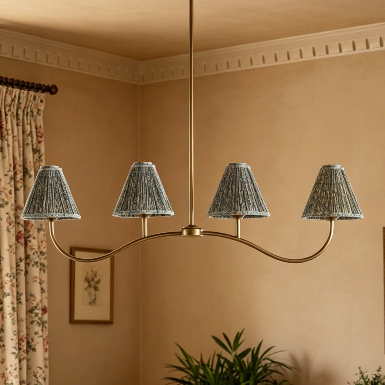 Modern Linear Linen Chandelier, 4-Light Floral Textured Fransen Pendant Light, Light Fixture for Living Room, Bedroom, Dining Room - Image 13