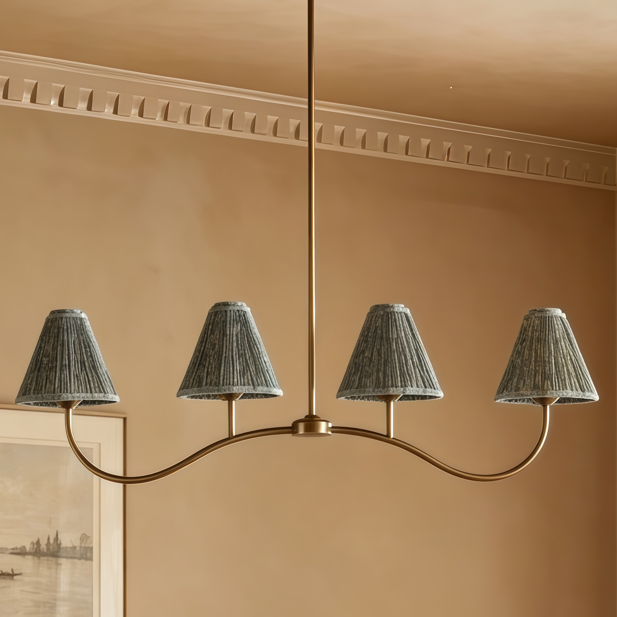 Modern Linear Linen Chandelier, 4-Light Floral Textured Fransen Pendant Light, Light Fixture for Living Room, Bedroom, Dining Room - Image 14