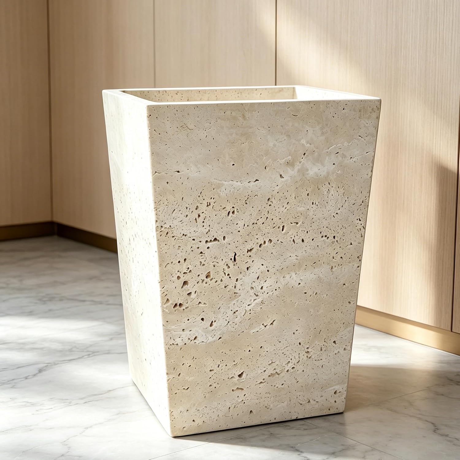 Trapezoidal Travertine Trash Can, Luxury Bathroom Accessories, Warm House Gifts