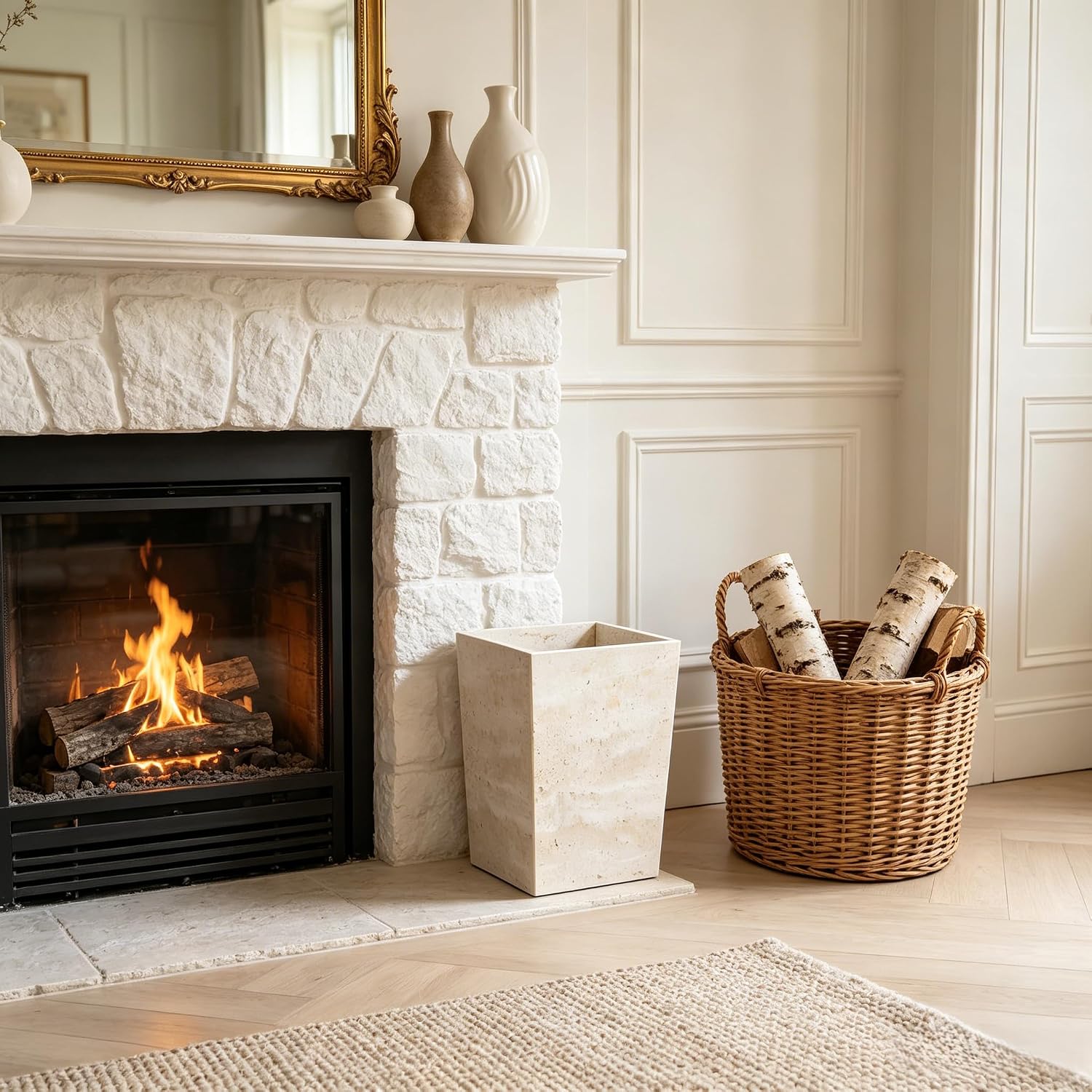 Trapezoidal Travertine Trash Can, Luxury Bathroom Accessories, Warm House Gifts - Image 4