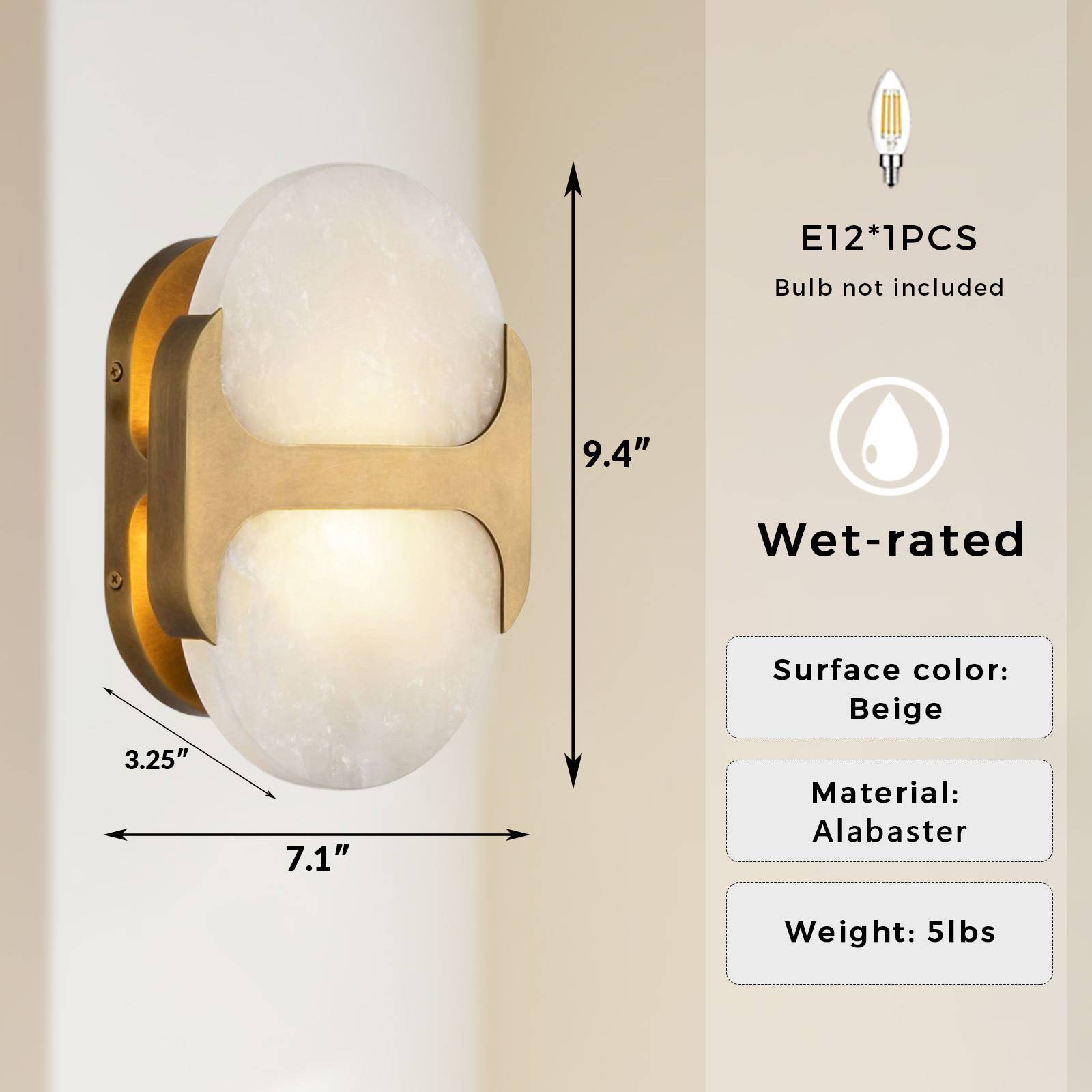 9 Inch Modern Wall Sconce, Alabaster Wall Light, Wall Lamp for living Room, Bedroom, Entryway - Image 12